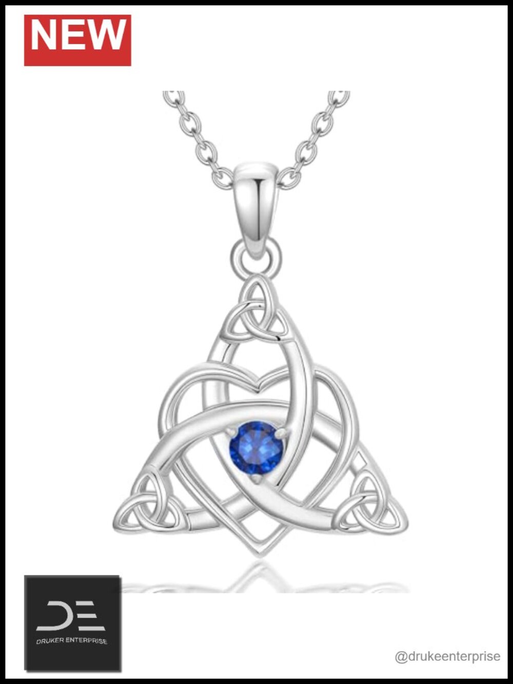 Celtic Trinity Knot Birthstone Necklace Sterling Silver 18k Gold Plated Irish